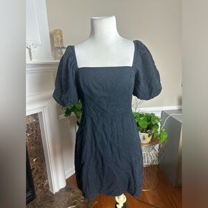 Abercrombie & Fitch Black Square-Neck Puff-Sleeve Mini Dress